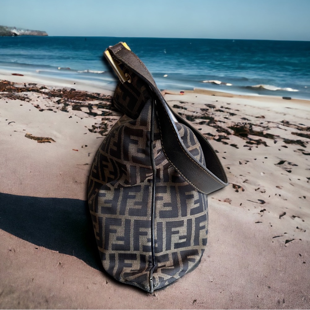 FENDI ZUCCA PRINT SHOULDER HOBO BAG TOTE LEATHER super clean - Picture 7 of 16